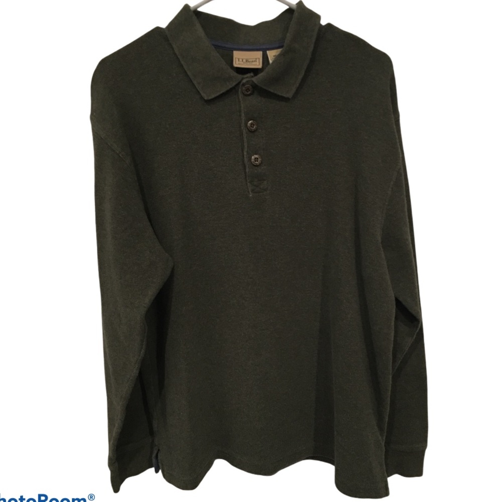 LL Bean Vintage Men LL Bean Green Button Henley lg